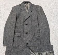 vintage TWEED overcoat 44L gray HERRINGBONE donegal style wool OVERCOAT jacket picture