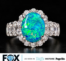 Estate Platinum 2.68ct Black Opal Carré & Round Diamond Cocktail Ring  picture