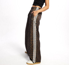 Size Small - ADIDAS Womens Wide Leg Satin Pants Leopard Cheetah Animal Print NEW picture