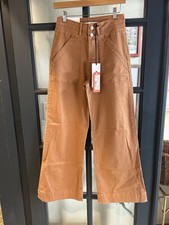 Mica Women’s Denim Wide-Leg Pants High Rise Solid Brown Button Pockets picture