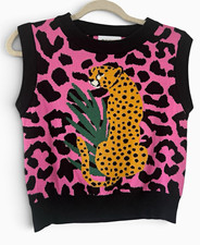 OXKNIT Women's 2-Piece Knit Retro Leopard Top & Skirt Set Pink/Black Size M picture