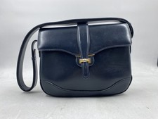 Vintage 80s Gucci Navy Blue Leather Flap Shoulder Bag Two Tone Hardware picture