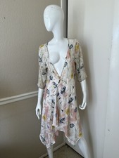 VINTAGE CONCEPT NWT Rose Pink Floral Gauzy Cotton Open Duster Long Cardigan S picture