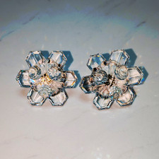 Vintage Pair Swarovski Crystal Star Flowers Pin Candlesticks Faceted Balls Base picture