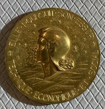 1962 1974 rare BRONZE ART MEDAL CGT FRENCH LINE NEW YORK LE HAVRE B COEFFIN 54mm picture