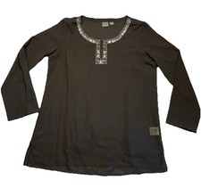 Covington Black Sheer Tunic Blouse Women Jeweled Embellished Split Neck L NWT picture
