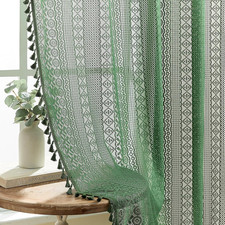 Dark Green Boho Lace Curtains with Tassels, 60 X 84 Inch 2 Panels picture