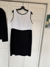 St. John 2-Piece Black/White Colorblock Wool Lined Jacket & Dress Suit 12 picture