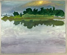 Impressionist Landscape Sunset Painting Gouache On Paper Katrina Halter Unsigned picture