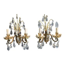 Pair 1950's French Regency Gilt Bronze & Cut Crystal Sconces by Maison Bagues picture