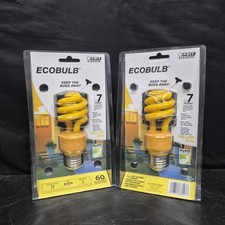 Two FEIT ELECTRIC 60W ECOBULB Yellow Bug Lights  Standard Base Keep Bugs Away picture