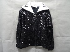 NO KA'OI Jacket Womens 01 Black Sequin Track Full Zip Logo Collar Sporty Bomber picture