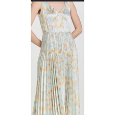 Vince NWT Lotus V-Neck Pleated Slip Dress Size 1X  in Green/Yellow/Multicolor picture