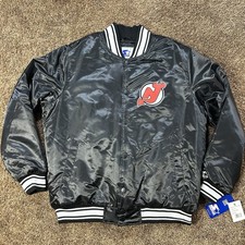 NWT Starter New Jersey Devils Black Satin Varsity Jacket Men's XL MSQNJB00 picture