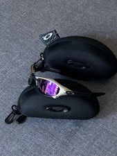 Vintage Oakley Splice Sunglasses: Polished Silver Frame, Purple Lenses picture