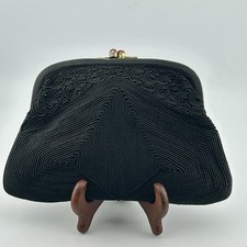 Black Corde Rayon Evening Purse Jewel Kisslock SIMPRO 1940s VTG Spiral Cording picture
