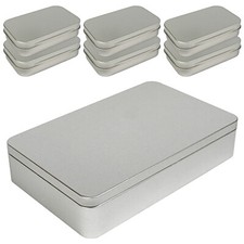 Large Silver Metal Rectangular Empty Tin Box Containers Storage Organization picture