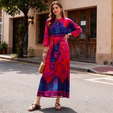 Vintage Krist San Francisco Maxi Dress Pink Purple Psychedelic Paisley Mod Belt picture