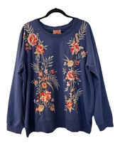NWOT Johnny Was Caspian Heavily Embroidered Raglan Long Sleeve Sweatshirt Xl New picture