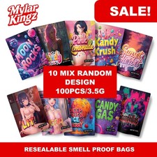 Mylar3.5 bags 10 OR MORE RANDOM DESIGNS 3.5gram 100PCS/PACK ZIPPER SMELL-PROOF picture