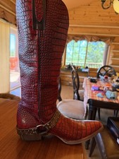FREEBIRD by Steven Lusitano Red Croco Leather Tall Boots Women’s Size 11 w/ Box picture
