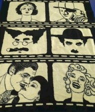 Vtg BIEDERLACK BLANKET THROW Old Hollywood Stars Marilyn Monroe Charlie Chaplin picture
