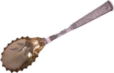 Antique Wood & Hughes Sterling Silver Casserole/Berry Spoon Gold Wash Bright Cut picture