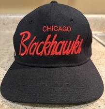 Vintage Chicago Blackhawks Script Logo Hat Snap Back Sports Specialties Black picture