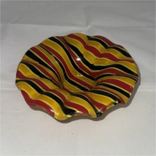 Red, yellow, and black vintage Murano-style hand-blown art glass ruffle dish picture