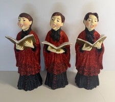Vintage Dept 56 Set of 3 Christmas Choir Boys Red Black Glitter 8 Inch picture