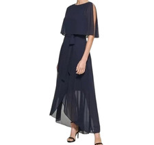 NWT-Jessica Howard Hi-Low Hem Cape Bodice Gown w/Belt (Dk Navy)-Sz 14W-MSRP $188 picture