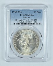 1968 Mo Mexico 25 Pesos Olympic Type 1 MS66 PCGS Blue Label picture
