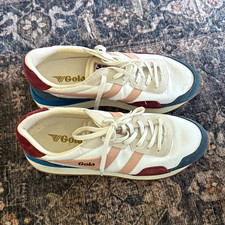 Gola Indiana CLB526 Women’s 11 Low Top Lace-Up Colorblock Sneakers White Blue picture