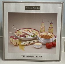 Vintage NEW The Main Ingredients 16 Piece Pasta Set Ceramic Hand Painted picture