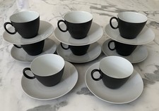 8 ROSENTHAL Raymond Loewy Continental China Rhythm Charcoal Cups & Saucers MCM picture