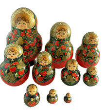 Vintage Russian 10 Nesting Dolls Matryoshka Hand Made/Paintad Gold/Red Vintage picture