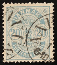 Denmark 1882 20 Øre Blue Arms Small Corner Numerals Used AFA 33 Scott 37 picture