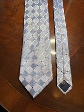 Vintage Handmade Silk Tie W/ Blue/Gold Geometric Pattern Henry Jacobson    41-36 picture