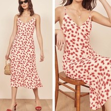 Reformation Alexandra Midi Dress Red Daisy Print Size 10 picture