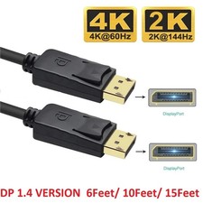LOT Display port to Display Port  DP Male to Male Cord 4K HD w Latches 6/10/15FT picture