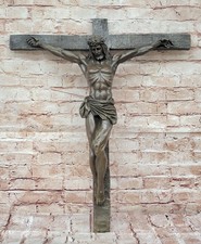 Extra Large Jesus Crucifixion 100% Real Pure Bronze Sculpture Wallmount Statue picture