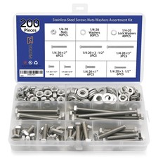 200PCS Nuts and Bolts 1/4-20 x 1/2”, 3/4”, 1”, 1-1/2”, 2”, 2-1/2”, 3 picture