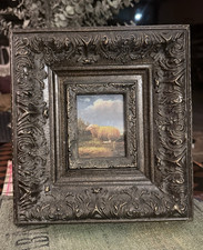 Amazing Vintage Ornate Black Deep Wood lamb nature oil painting picture