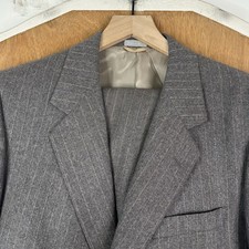 VTG Bespoke Suit Mens 40r Gray Pinstripe 2 Button 100% Wool Pants 34x29 Flannel picture