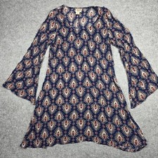 Mossimo Supply Co. Dress Women M Blue Bell Sleeve Paisley Faded picture