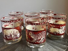 VTG MCM Georges Briard African Safari Double Old Fashioned Bar Glasses Set Of 6 picture