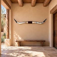 Mounted Longhorn Horns 63” Wide, Western Ranch Wall Decor picture