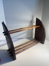 Vtg Mid Century Rustic Wood Kitchen Wall Mount Towel Rack Hand Hewn 19”x12” picture