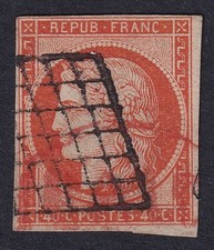 FRANCE 1850 Ceres 40c Orange SG 14 Used (CV £700) picture