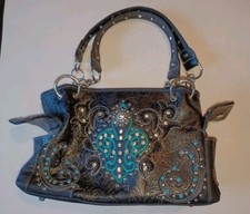 Cowgirl Trendy Black & Teal Gems Spade Style Conceal Carry Purse picture
